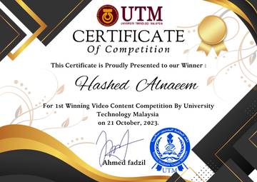 Video Content Competition, first place certificate