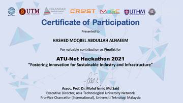 ATU-Net Hackathon 2021 certificate