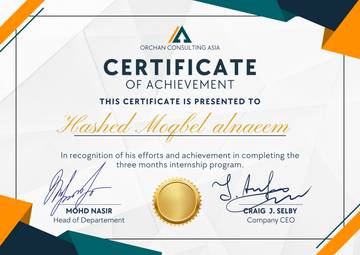 Three-month internship programme certificate