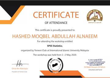 SPSS Statistics Workshop certificate