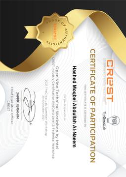 OpenVINO Technical Workshop by Intel certificate