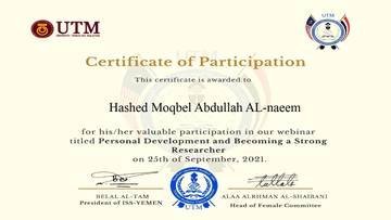 Personal Development and Becoming a Strong Researcher certificate