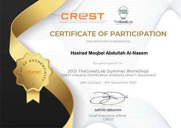 TheGreatLab Summer Workshop certificate