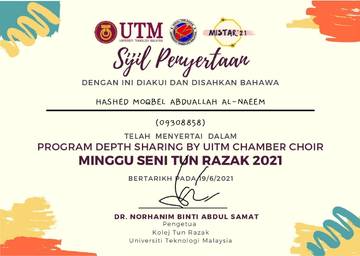 Minggu Seni Tun Razak 2021 certificate